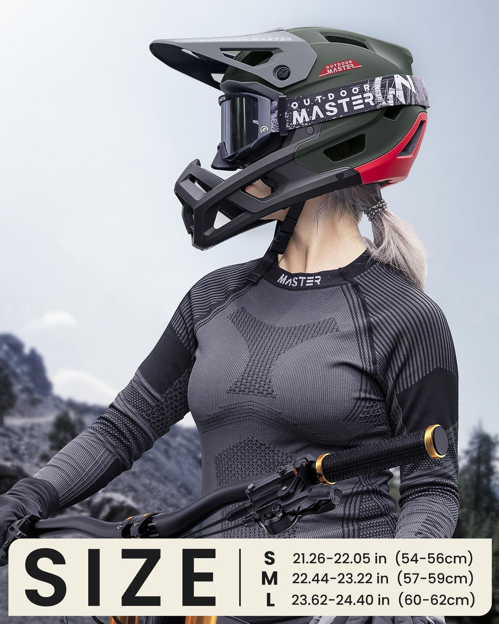 OutdoorMaster Full Face Mountain Bike Helmet for Men & Women-Two Removable Chin Pad Mountain Bike Helmet Grizzly, Ventilation Lightweight Racing Downhill DH BMX MTB Helmet