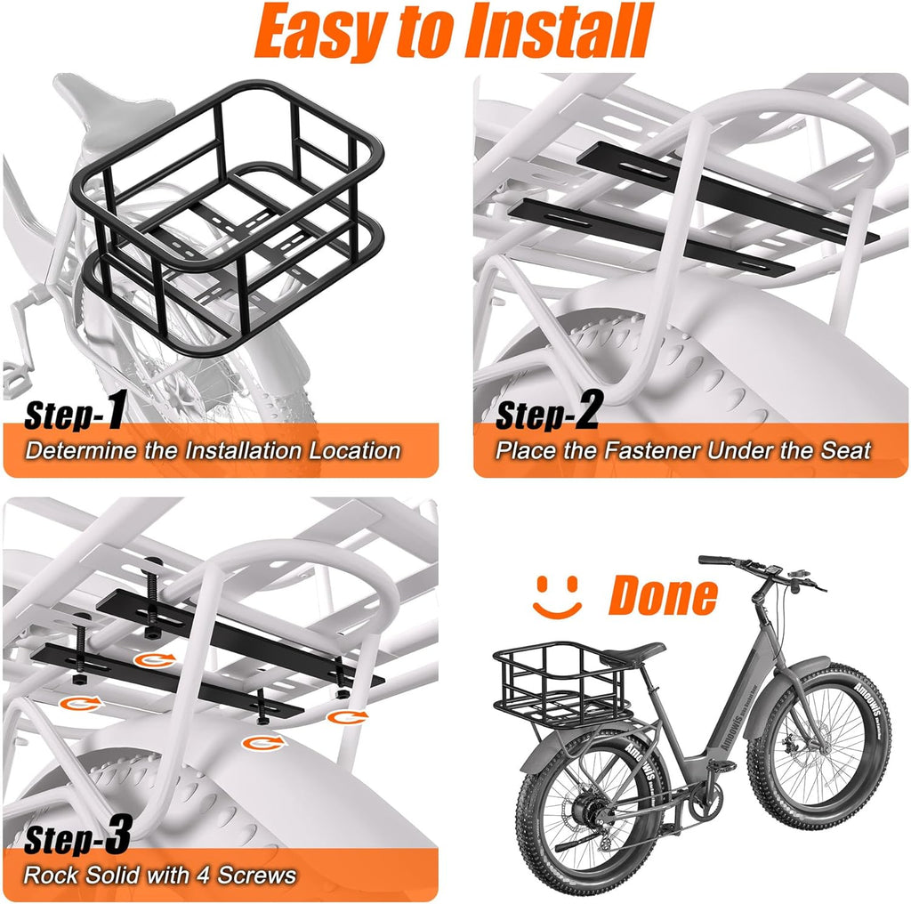 Rear Bike Basket Large Capacity - 210LBS Heavy-Duty Cargo Basket, All-Weather E-Bike & Scooter Accessories with Cover, Perfect for Grocery Hauls, Pet Transport & Commuting