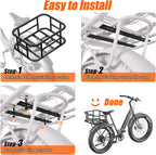 Rear Bike Basket Large Capacity - 210LBS Heavy-Duty Cargo Basket, All-Weather E-Bike & Scooter Accessories with Cover, Perfect for Grocery Hauls, Pet Transport & Commuting