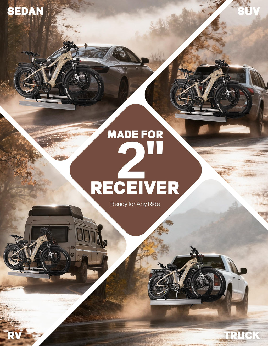 RokRack S One 1-Ebike Rack with Ramp, 100 lbs Capacity, Single Hitch Mount Electric Bike Rack, Fits up to 5" Fat Tire Width and 50" Wheelbase, Ebike Carrier Rack for 2" Receiver for Cars SUVs Vans RVs