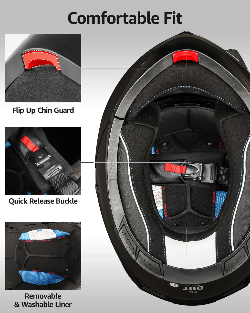 YEMA Modular Motorcycle Helmets, DOT Approved Full Face Motorcycle Helmet with Flip Up Dual Visor, Helmets for Adults Men Women Helmets for Street Scooter ATV E-Bike - YM-926