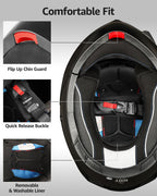 YEMA Modular Motorcycle Helmets, DOT Approved Full Face Motorcycle Helmet with Flip Up Dual Visor, Helmets for Adults Men Women Helmets for Street Scooter ATV E-Bike - YM-926