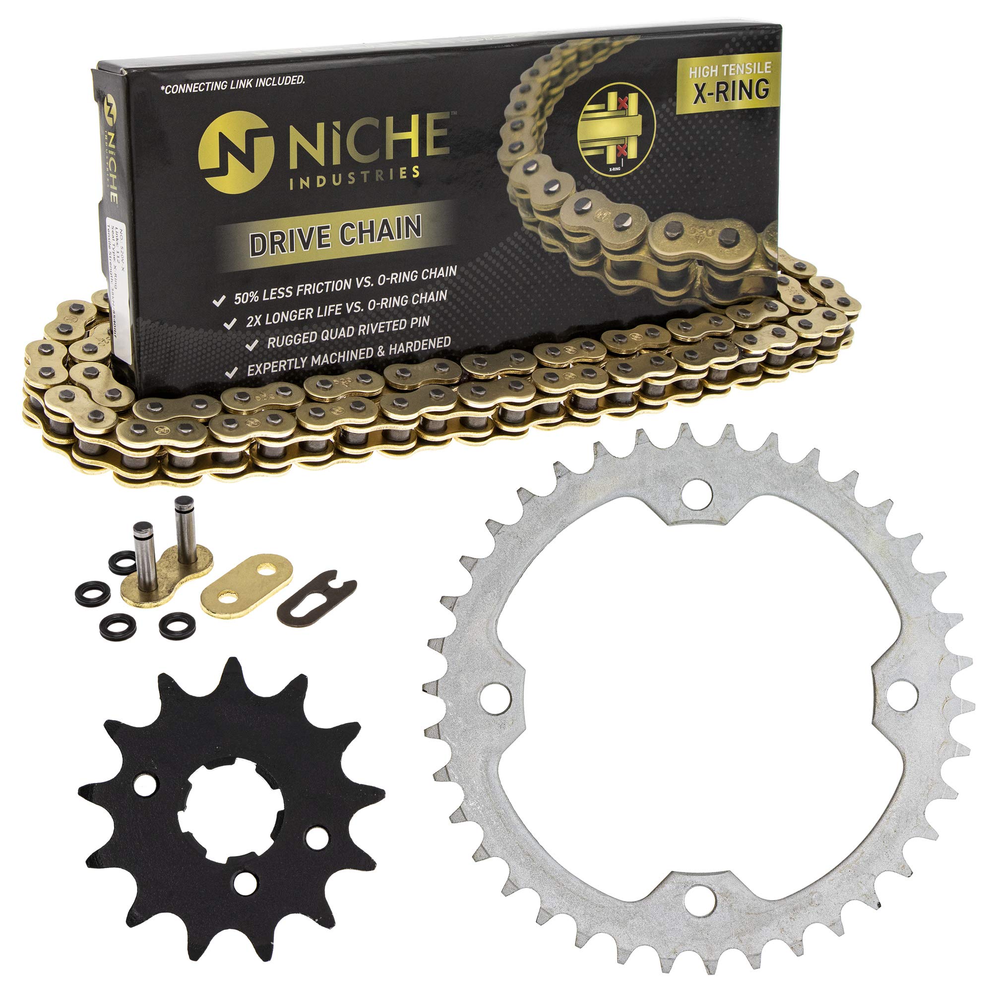 NICHE Drive Sprocket Chain Combo for Yamaha Raptor 350 350SE Front 13 Rear 38 Tooth 520NZ Standard 98 Links