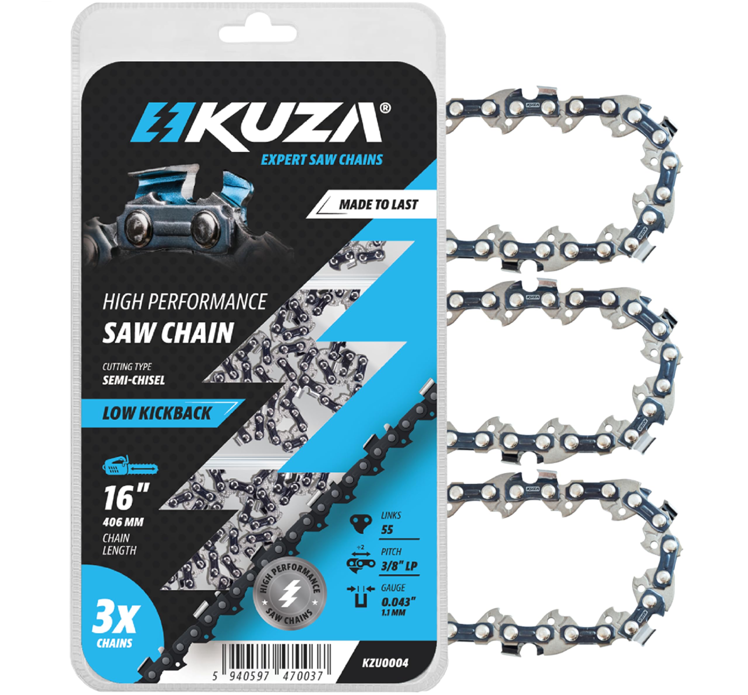 Premium 20 Inch Chainsaw Chain 3/8" Pitch .063" Gauge 72 DL - Fits Husqvarna 480, 465 (Rancher), 570XP, 575XP, 576XP, STIHL and More - 203ATMD009, 75LPX072G, 75EXL072G, 75EXJ072G (3 Chains)