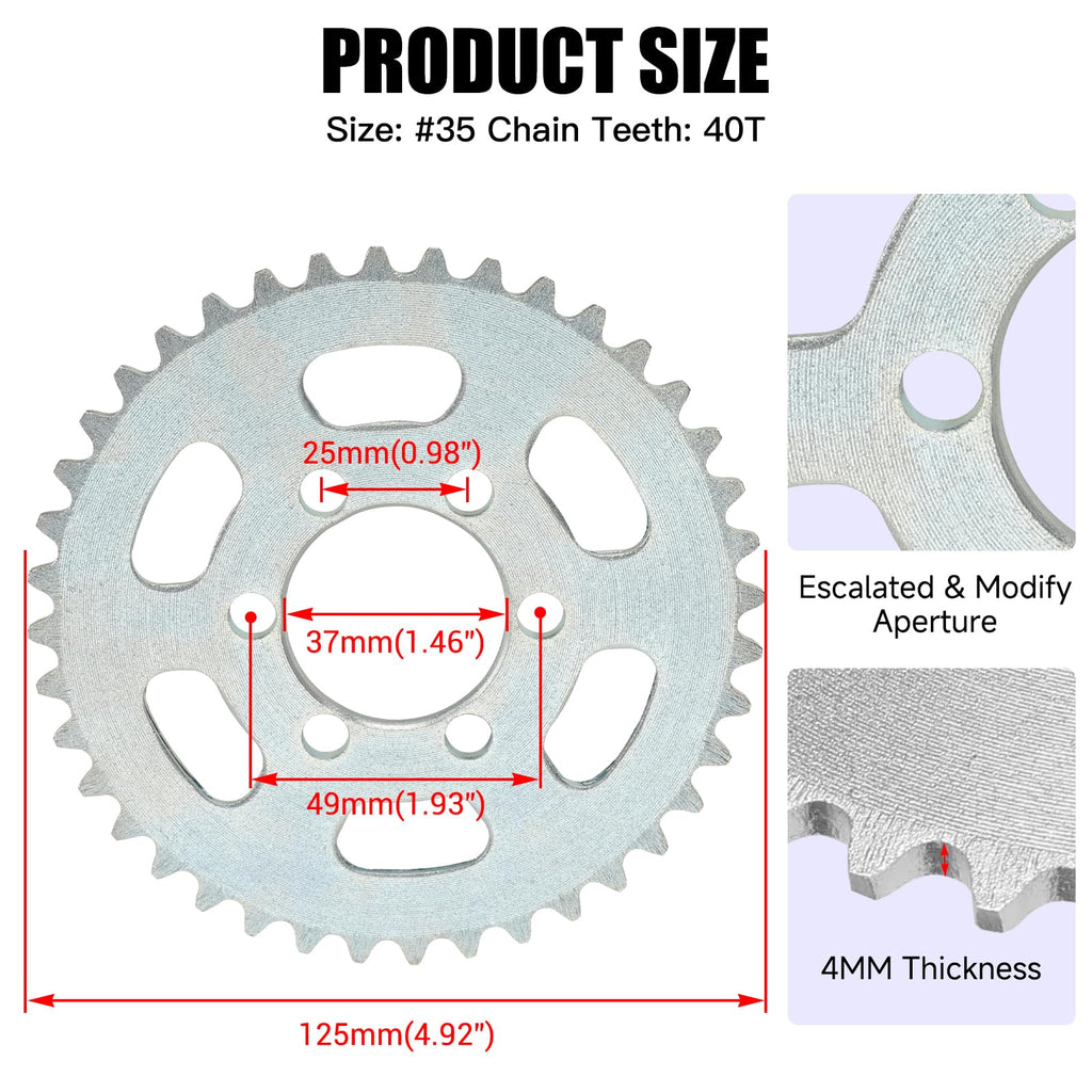 35 Chain Sprocket 40 Tooth Compatible with Coleman Mini Bike CT100U CC100X CK100 Baja DB30 TaoTao GK80 Monster Moto 80cc MBX10 MBX11 Predator 79cc 97cc 98cc 100cc 2.5hp Go Kart Parts