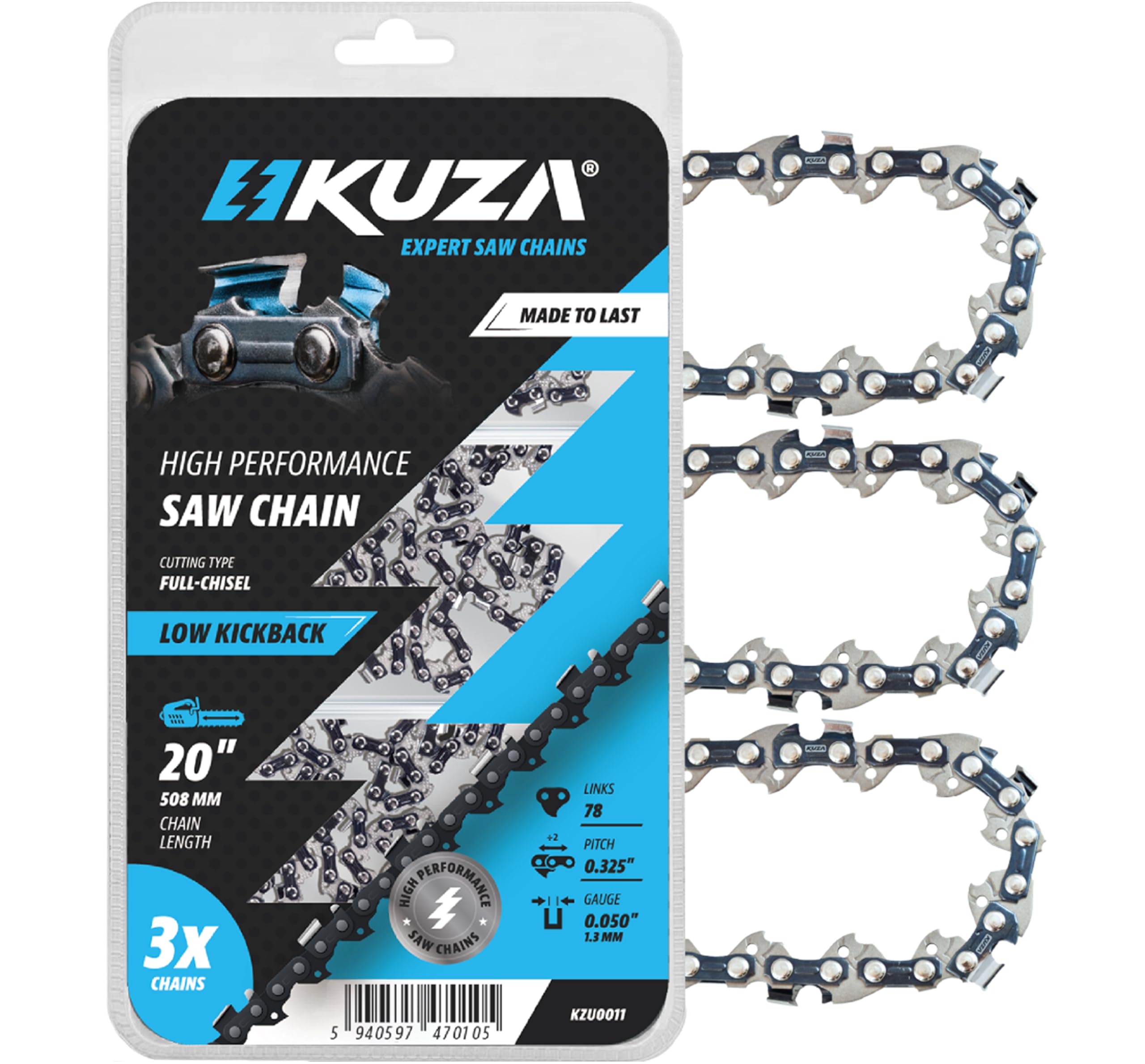 Premium 20 Inch Chainsaw Chain 3/8" Pitch .063" Gauge 72 DL - Fits Husqvarna 480, 465 (Rancher), 570XP, 575XP, 576XP, STIHL and More - 203ATMD009, 75LPX072G, 75EXL072G, 75EXJ072G (3 Chains)