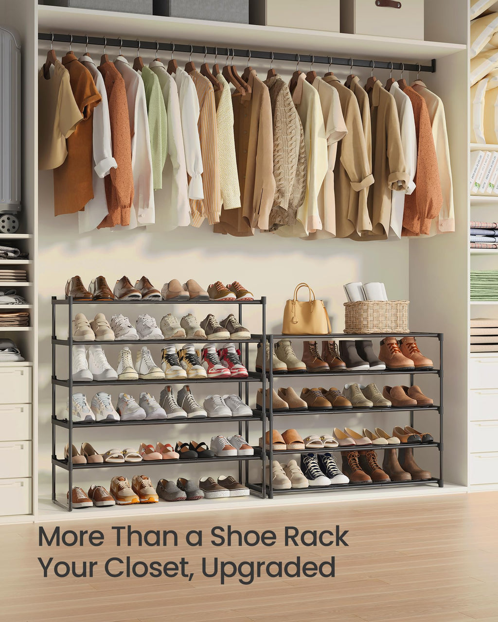 SONGMICS Shoe Rack, 3-Tier Shoe Organizer, Metal Storage Shelf, Upright or Upside Down, for 16-20 Pairs, Stackable, for Entryway, 11.8 x 36.2 x 21.7 Inches, Black ULSA303B02