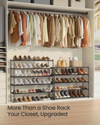 SONGMICS Shoe Rack, 3-Tier Shoe Organizer, Metal Storage Shelf, Upright or Upside Down, for 16-20 Pairs, Stackable, for Entryway, 11.8 x 36.2 x 21.7 Inches, Black ULSA303B02