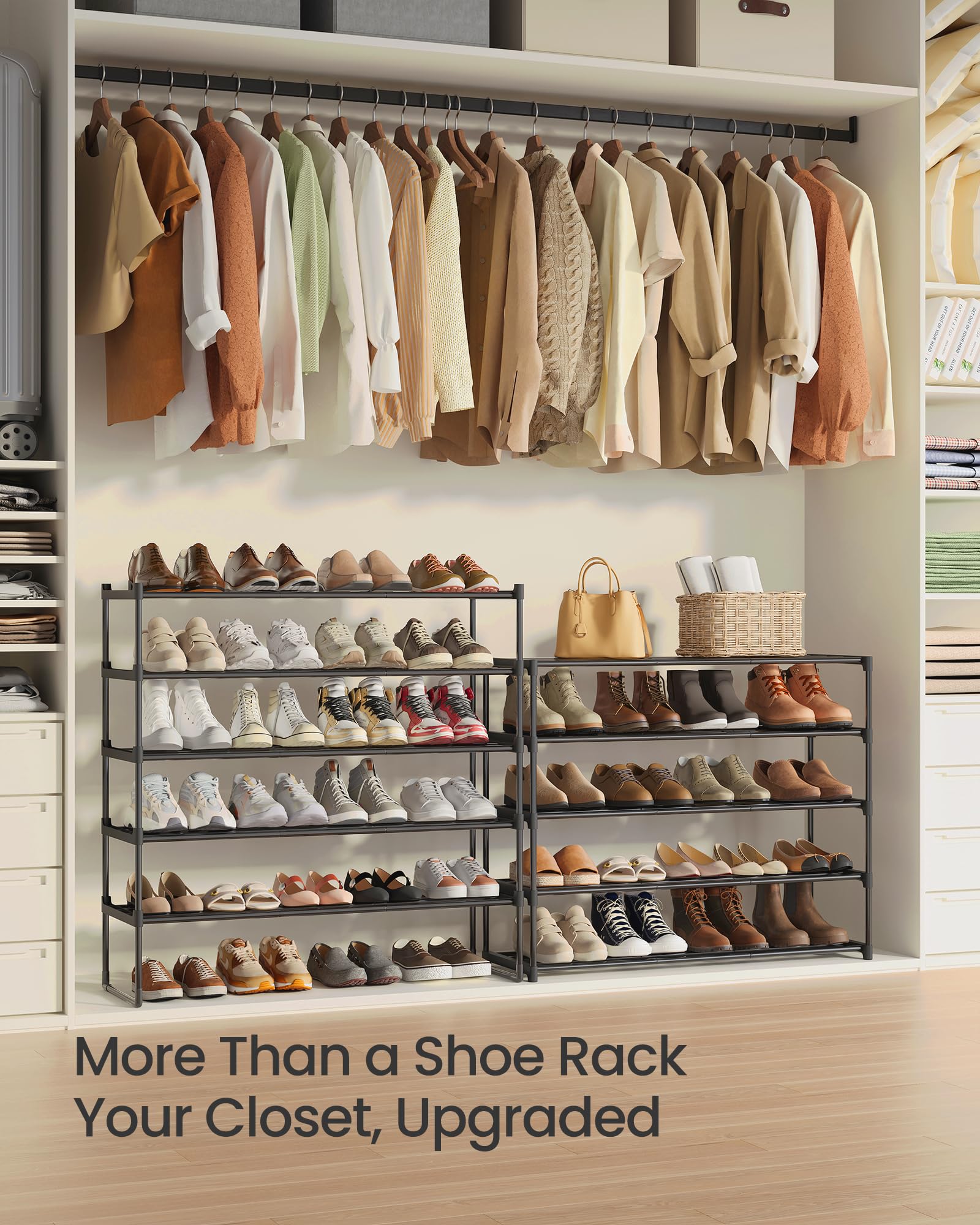 SONGMICS Shoe Rack, 3-Tier Shoe Organizer, Metal Storage Shelf, Upright or Upside Down, for 16-20 Pairs, Stackable, for Entryway, 11.8 x 36.2 x 21.7 Inches, Black ULSA303B02