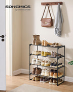 SONGMICS Shoe Rack, 3-Tier Shoe Organizer, Metal Storage Shelf, Upright or Upside Down, for 16-20 Pairs, Stackable, for Entryway, 11.8 x 36.2 x 21.7 Inches, Black ULSA303B02