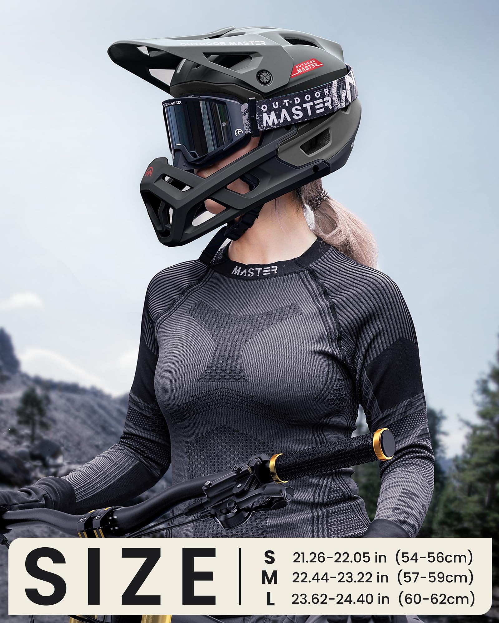 OutdoorMaster Full Face Mountain Bike Helmet for Men & Women-Two Removable Chin Pad Mountain Bike Helmet Grizzly, Ventilation Lightweight Racing Downhill DH BMX MTB Helmet