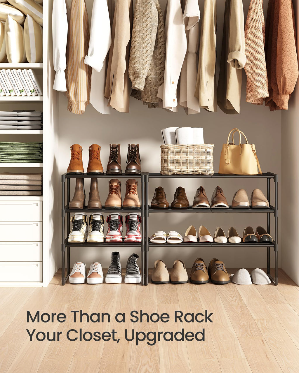 SONGMICS Shoe Rack, 3-Tier Shoe Organizer, Metal Storage Shelf, Upright or Upside Down, for 16-20 Pairs, Stackable, for Entryway, 11.8 x 36.2 x 21.7 Inches, Black ULSA303B02