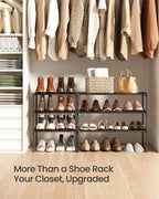 SONGMICS Shoe Rack, 3-Tier Shoe Organizer, Metal Storage Shelf, Upright or Upside Down, for 16-20 Pairs, Stackable, for Entryway, 11.8 x 36.2 x 21.7 Inches, Black ULSA303B02