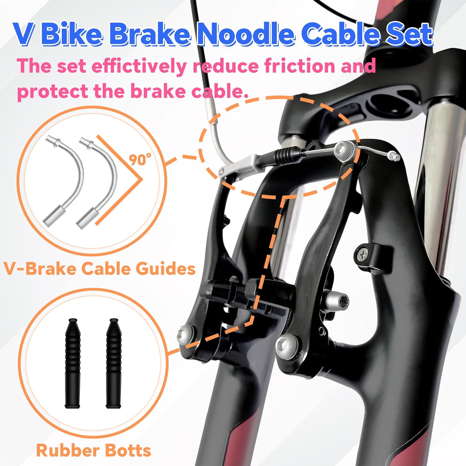 101Pcs Bike Brake Cable Kit with Stainless Steel Wire Cutter, Including Brake and Shifter Cable, Cable End Caps, O-Rings, C-Clips Clamps, Rubber Sleeve and V Brake Guide Inside