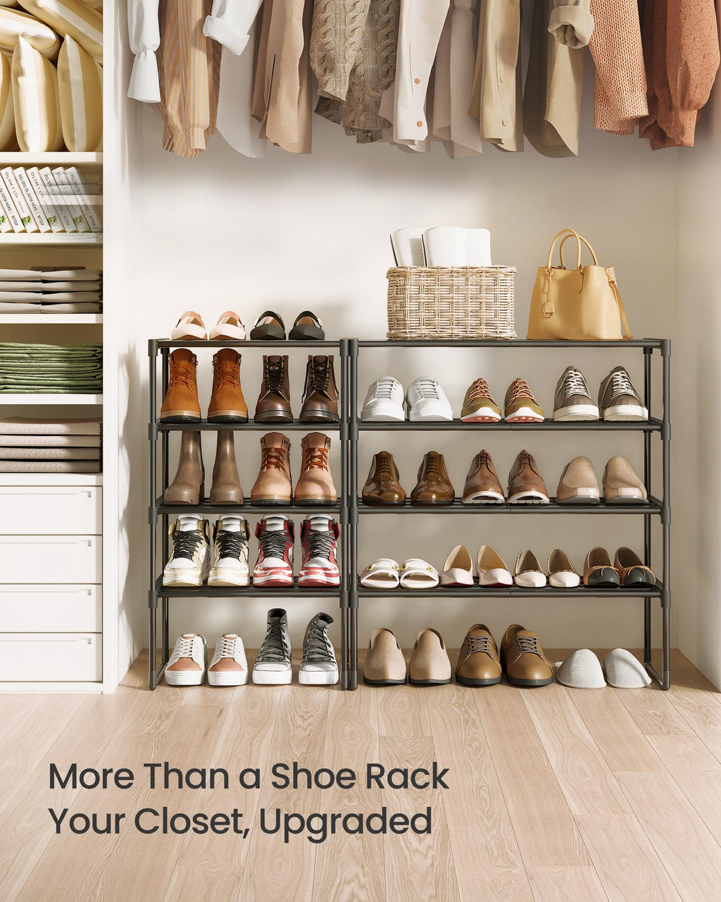 SONGMICS Shoe Rack, 3-Tier Shoe Organizer, Metal Storage Shelf, Upright or Upside Down, for 16-20 Pairs, Stackable, for Entryway, 11.8 x 36.2 x 21.7 Inches, Black ULSA303B02