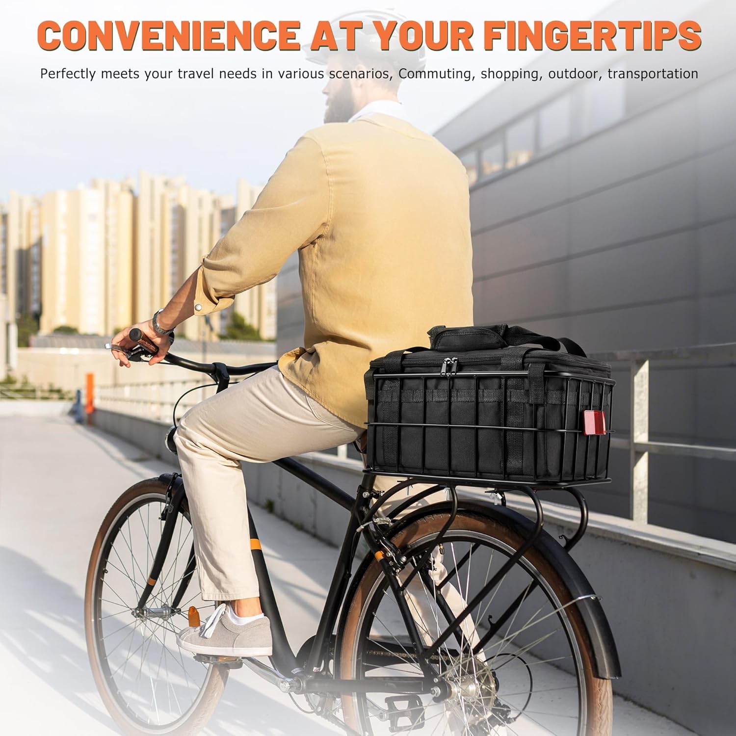 Bike Basket Rear for Men Women, Large Bicycle Rack Basket for Adult Bikes with Removable Liner Bag & Waterproof Cover, Heavy Metal Back Cargo Basket for Ebike, Mountain Bike, City Bike, Cruiser