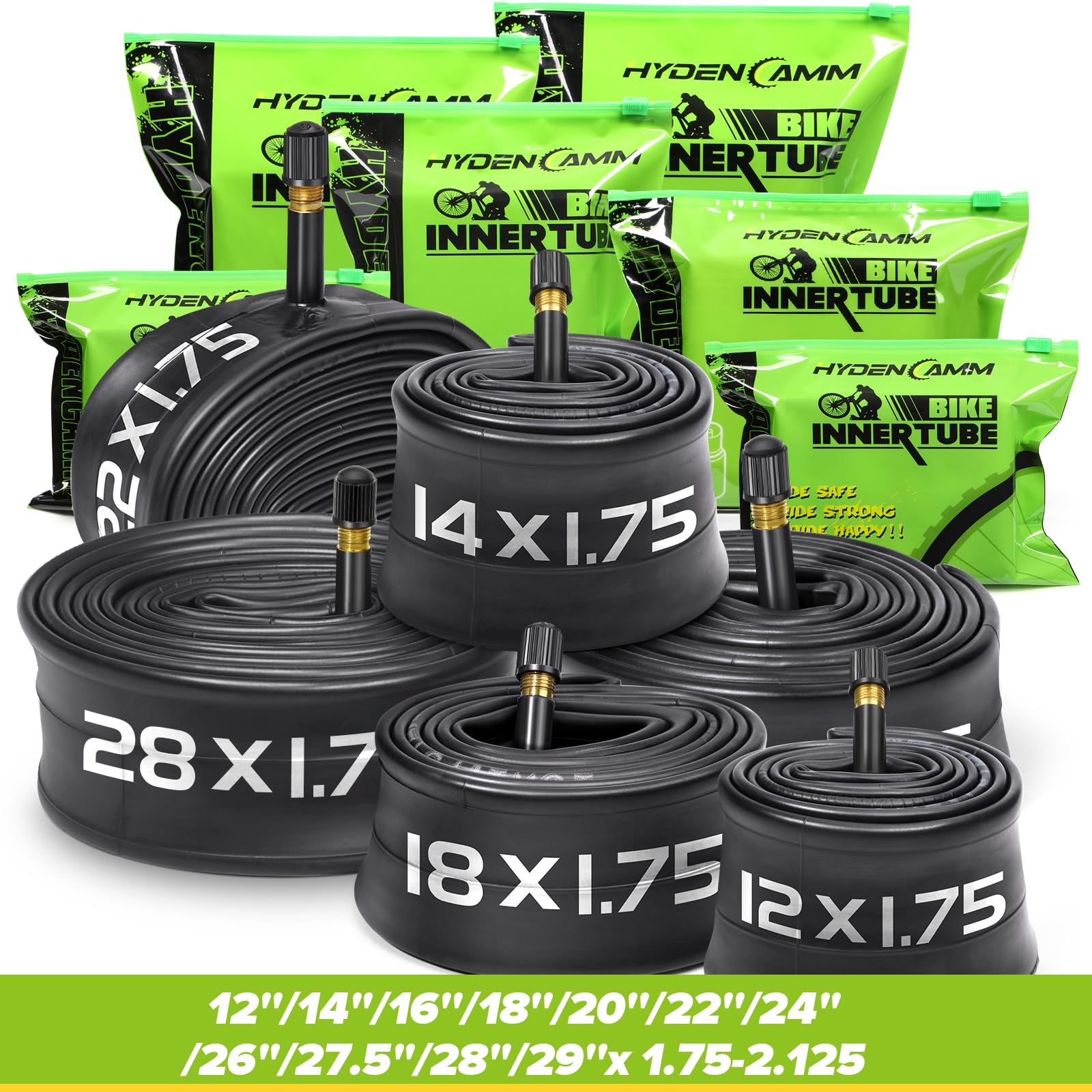 2 Pack 12"/14"/16"/18"/ 20"/ 22"/24"/ 26"/27.5"/28"/29" x1.75/1.95/2.10/2.125 Bicycle Tube with 2 Tire Levers, with 32mm AV Schrader Valve, Reliable Inner Tube for Kids/Road/MTB Bike (2 of One Size)