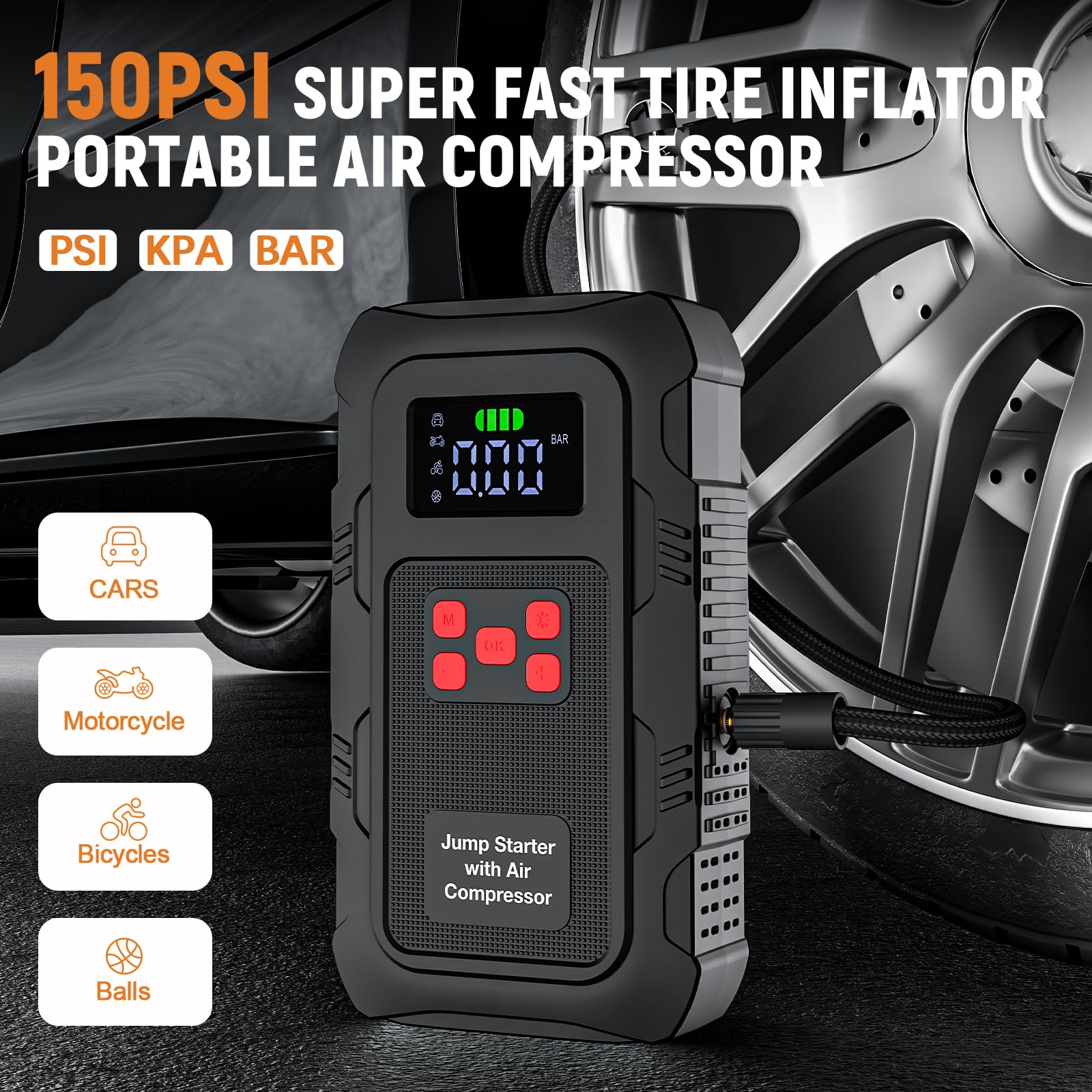 Povasee Jump Starter 5000A Car Jumper Starter, Model A30 12V Jump Box for Car Battery up to 10L Gas or 8L Diesel Engine Battery Jumper Starter Portable with Power Bank/Dual Output/LED Light