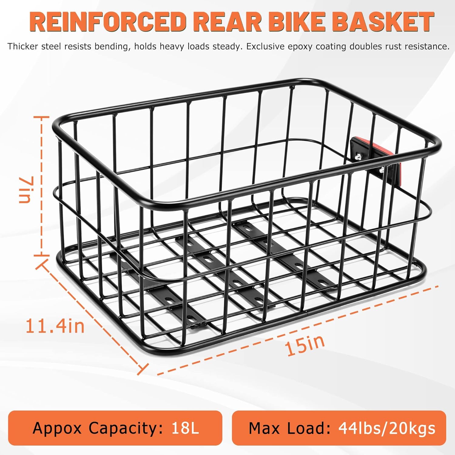 Bike Basket Rear for Men Women, Large Bicycle Rack Basket for Adult Bikes with Removable Liner Bag & Waterproof Cover, Heavy Metal Back Cargo Basket for Ebike, Mountain Bike, City Bike, Cruiser