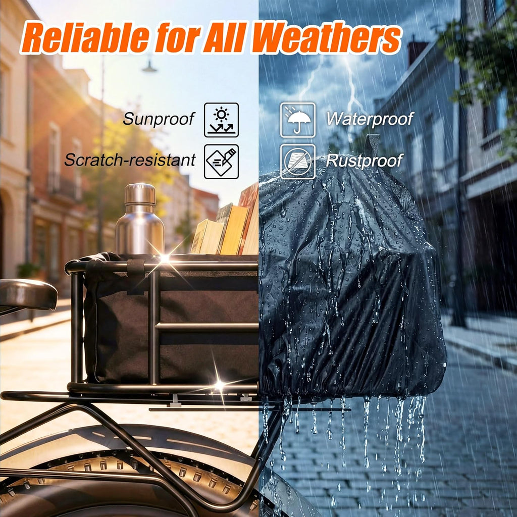 Rear Bike Basket Large Capacity - 210LBS Heavy-Duty Cargo Basket, All-Weather E-Bike & Scooter Accessories with Cover, Perfect for Grocery Hauls, Pet Transport & Commuting