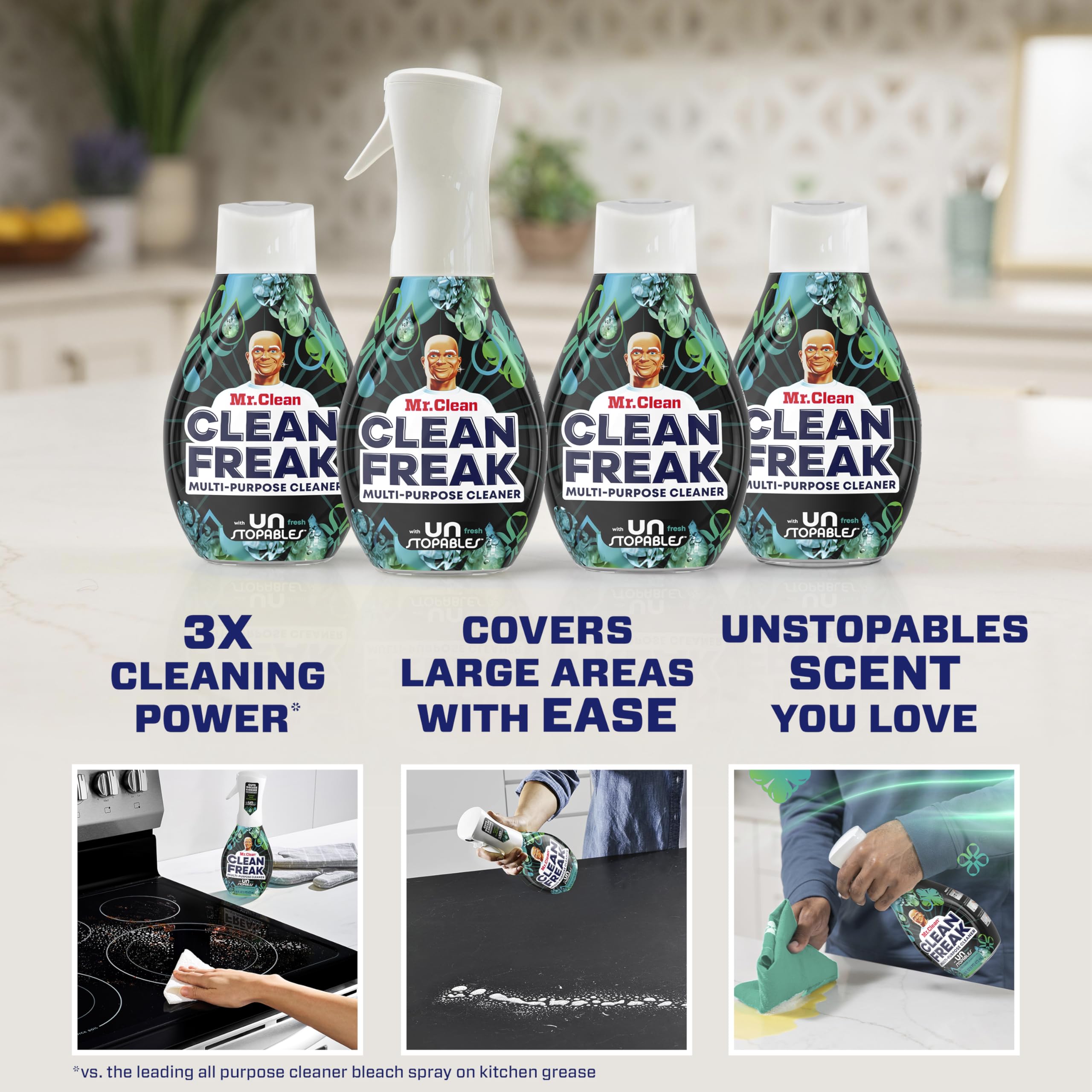 Mr. Clean Clean Freak Multi Surface Cleaning Spray, Deep Cleaning Mist Starter Kit and Refill Bundle, Unstopables Fresh Scent, 64 fl oz