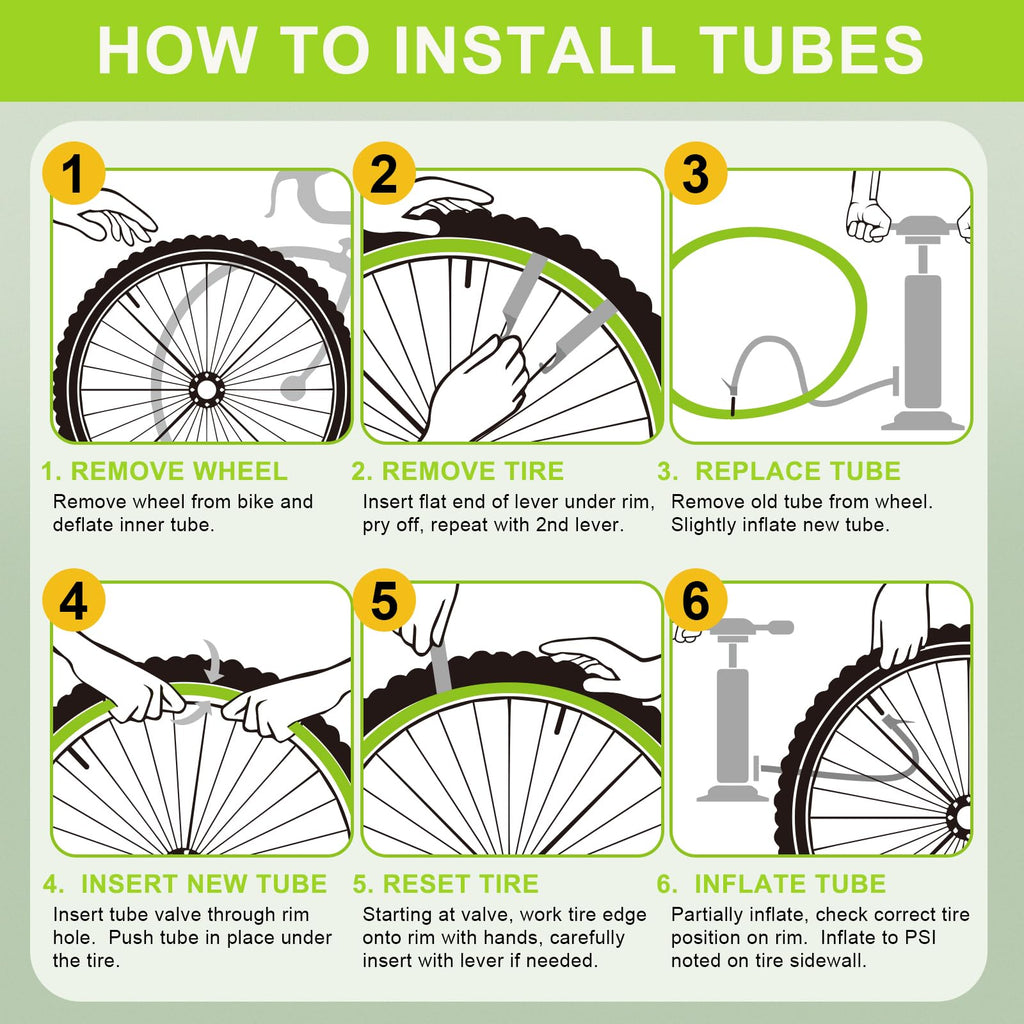 2 Pack 12"/14"/16"/18"/ 20"/ 22"/24"/ 26"/27.5"/28"/29" x1.75/1.95/2.10/2.125 Bicycle Tube with 2 Tire Levers, with 32mm AV Schrader Valve, Reliable Inner Tube for Kids/Road/MTB Bike (2 of One Size)