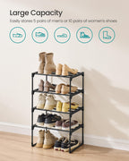 SONGMICS Shoe Rack, 3-Tier Shoe Organizer, Metal Storage Shelf, Upright or Upside Down, for 16-20 Pairs, Stackable, for Entryway, 11.8 x 36.2 x 21.7 Inches, Black ULSA303B02