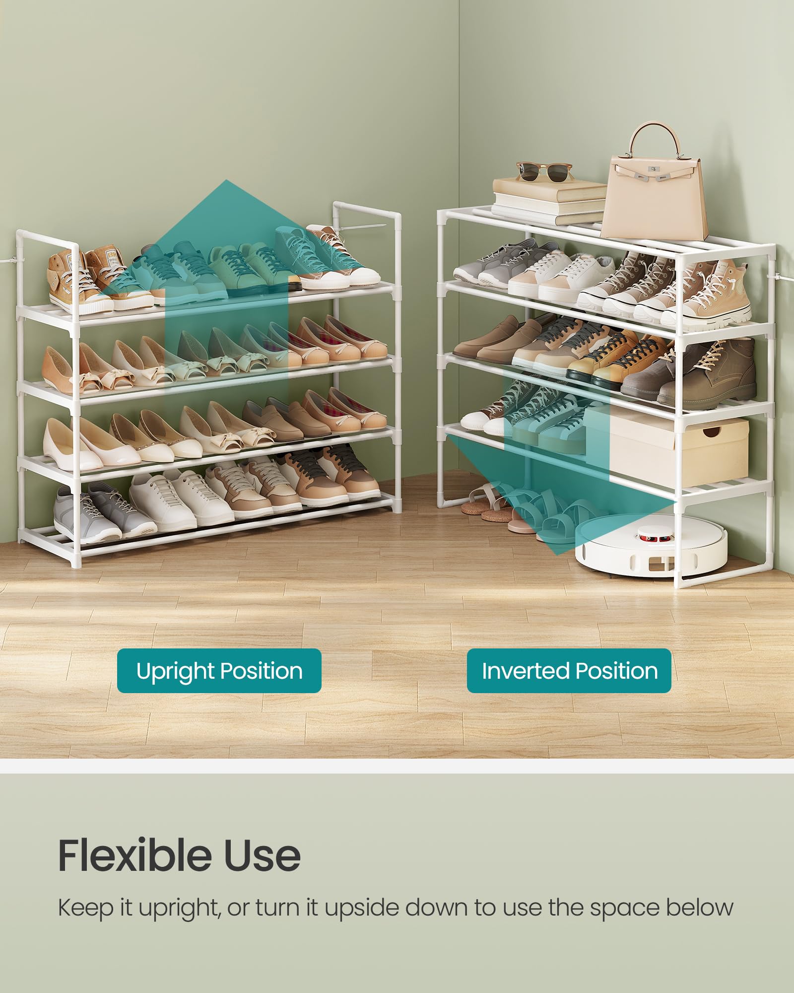 SONGMICS Shoe Rack, 3-Tier Shoe Organizer, Metal Storage Shelf, Upright or Upside Down, for 16-20 Pairs, Stackable, for Entryway, 11.8 x 36.2 x 21.7 Inches, Black ULSA303B02