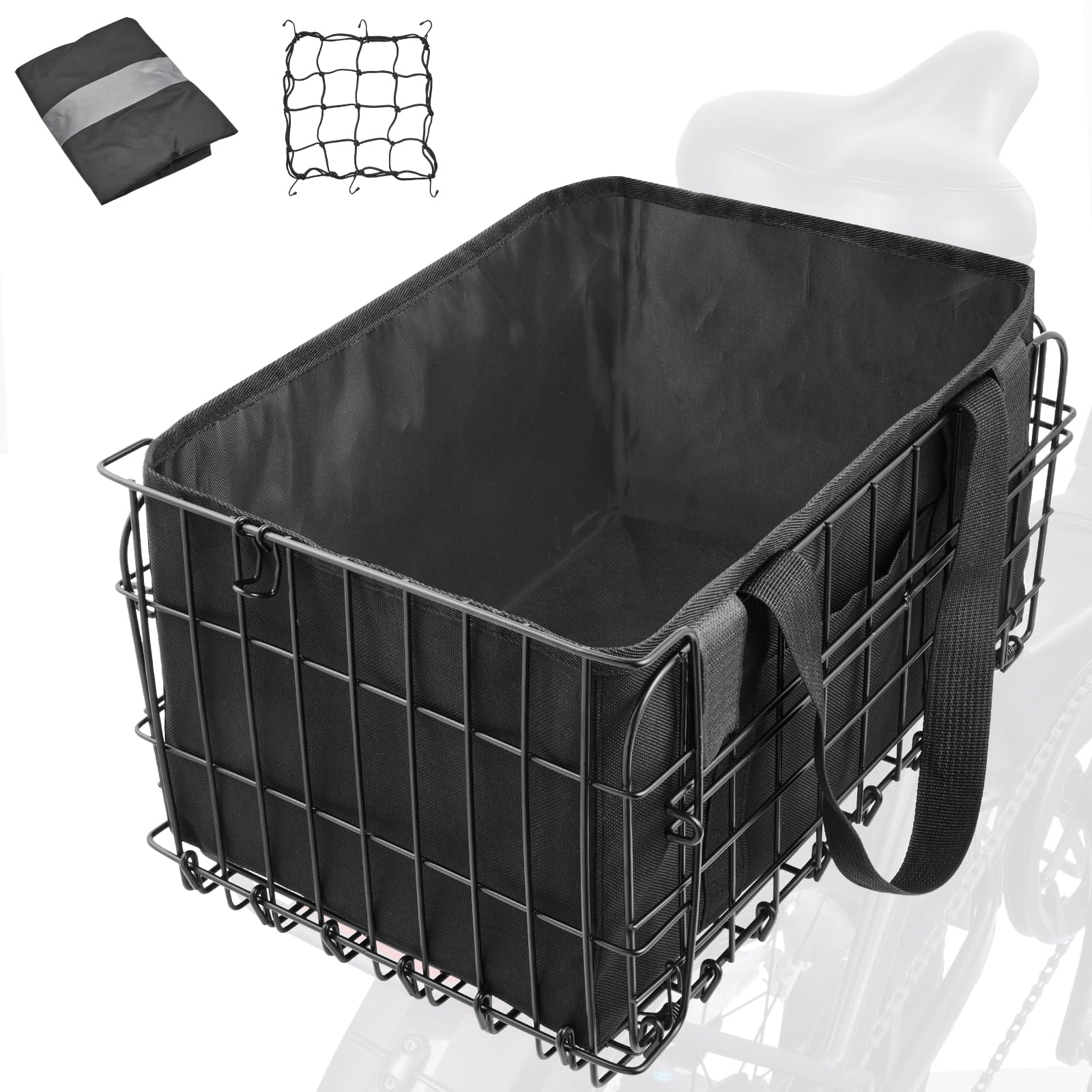 Zacro Bike Basket Rear, Folding Metal Bicycle Basket, Large Quick Release Design Rear Bike Basket, Ebike Basket for Adult Women/Men Carrying Dogs, Pets, Fruit & Grocery, Beige