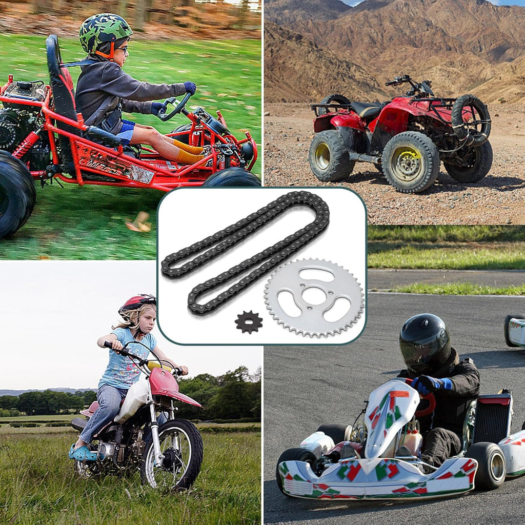 Chain Sprocket Kit, T8F Front and Rear Sprocket Chain Replacement High Power Steel T8F Gear Chain Set for Modified Karts ATVs and Mini Motorcycles