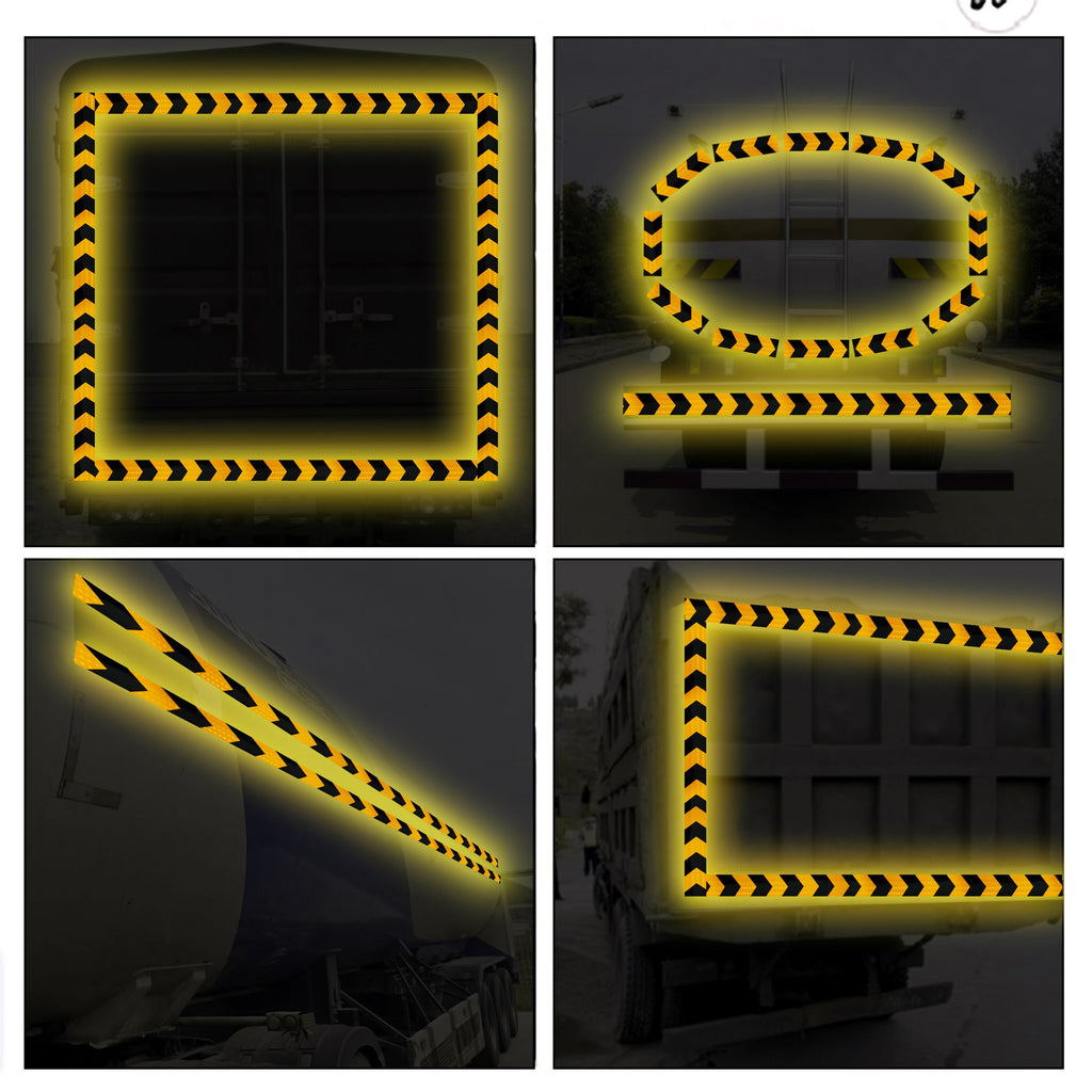 SWRT 2 Inch X 160 FT Reflective Tape Heavy Duty Strong Adhesive Black & Yellow Reflective Tape Outdoor Waterproof Hazard Caution Arrow Sign Safety Warning Tape Reflector Conspicuity Tape for Trailer