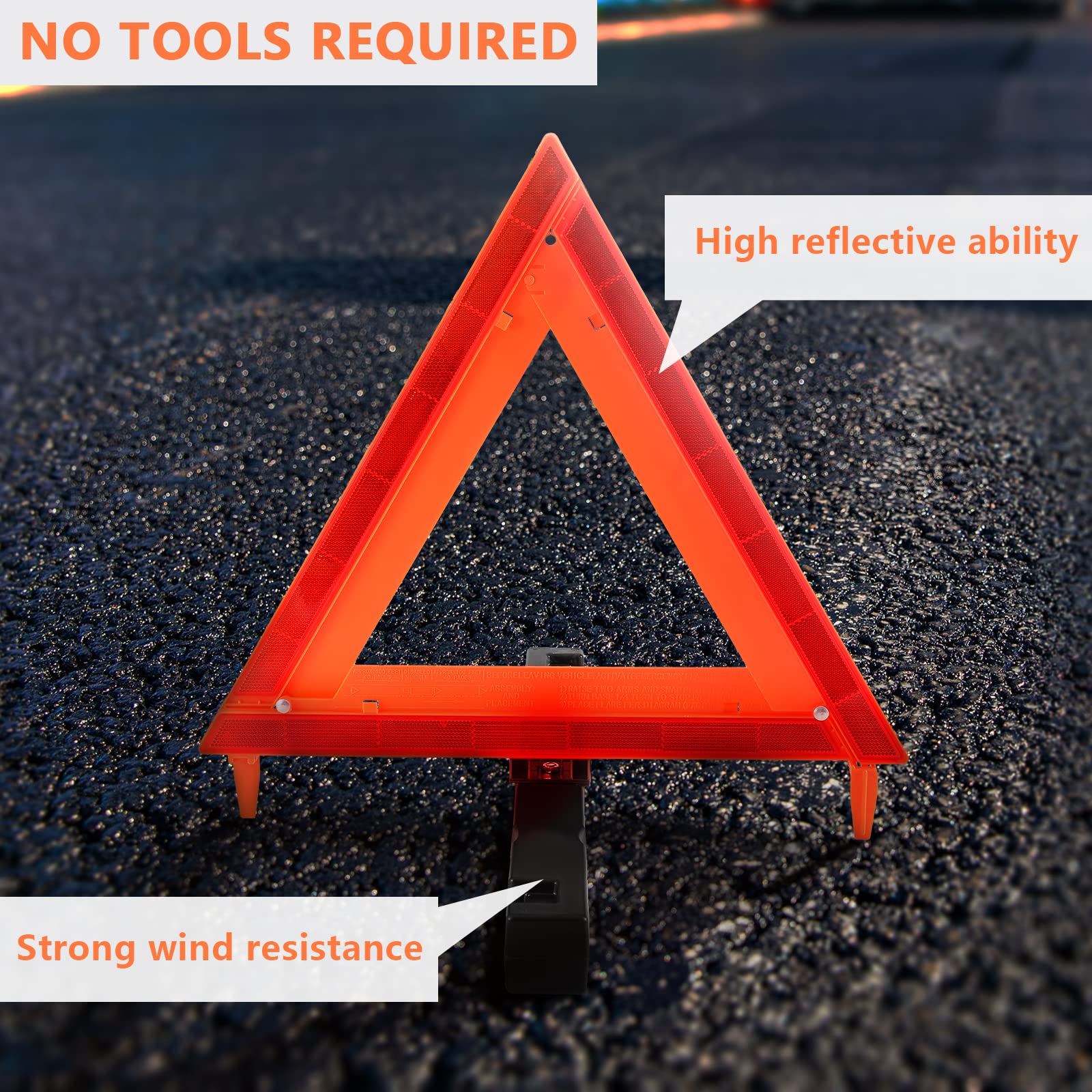 Safety Triangles DOT Approved, Standard Warning Triangles Enmergency Reflector, Emergency Triangles for Vehicles with Carry Case(3 Pack,Without Sand)