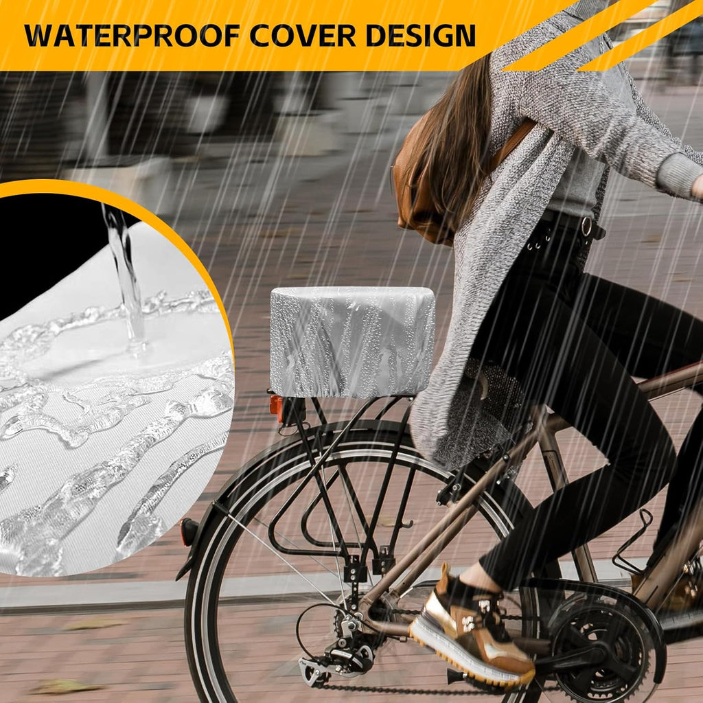 Bike Basket Rear Rack Bike Basket with Cargo Net and Liner Large Bicycle Basket Heavy Duty Bicycle Rear Basket with Liner Waterproof Cover Cargo Net