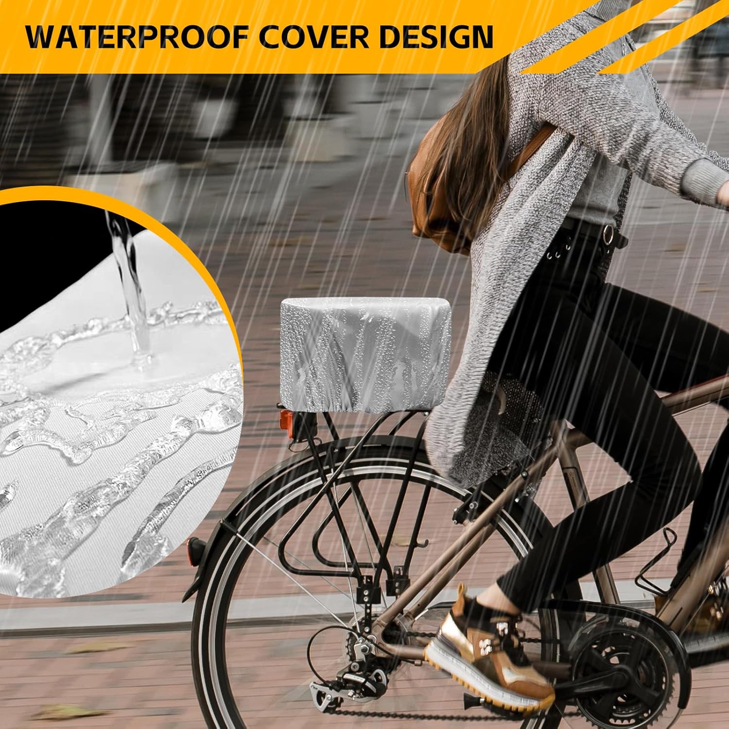 Bike Basket Rear Rack Bike Basket with Cargo Net and Liner Large Bicycle Basket Heavy Duty Bicycle Rear Basket with Liner Waterproof Cover Cargo Net