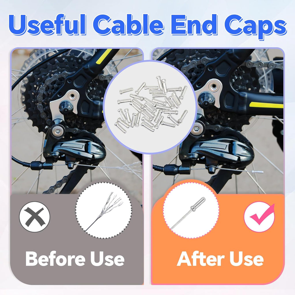 101Pcs Bike Brake Cable Kit with Stainless Steel Wire Cutter, Including Brake and Shifter Cable, Cable End Caps, O-Rings, C-Clips Clamps, Rubber Sleeve and V Brake Guide Inside