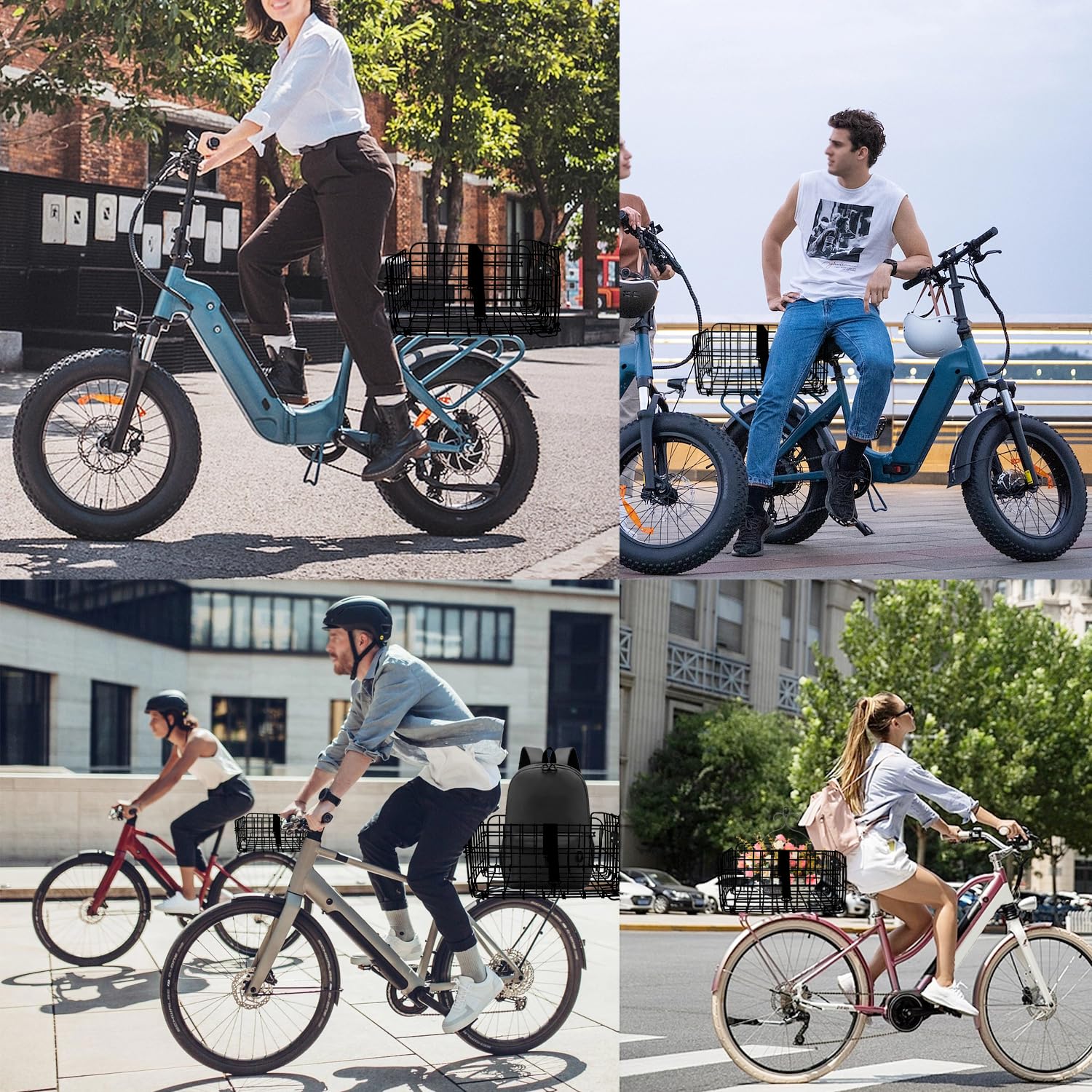 Folding Rear Bike Basket, Huntoshon Quickly Release Metal Bicycle Rack Cargo Basket with Strap & Reflective Tail Light for Most Mounted Bike Rack