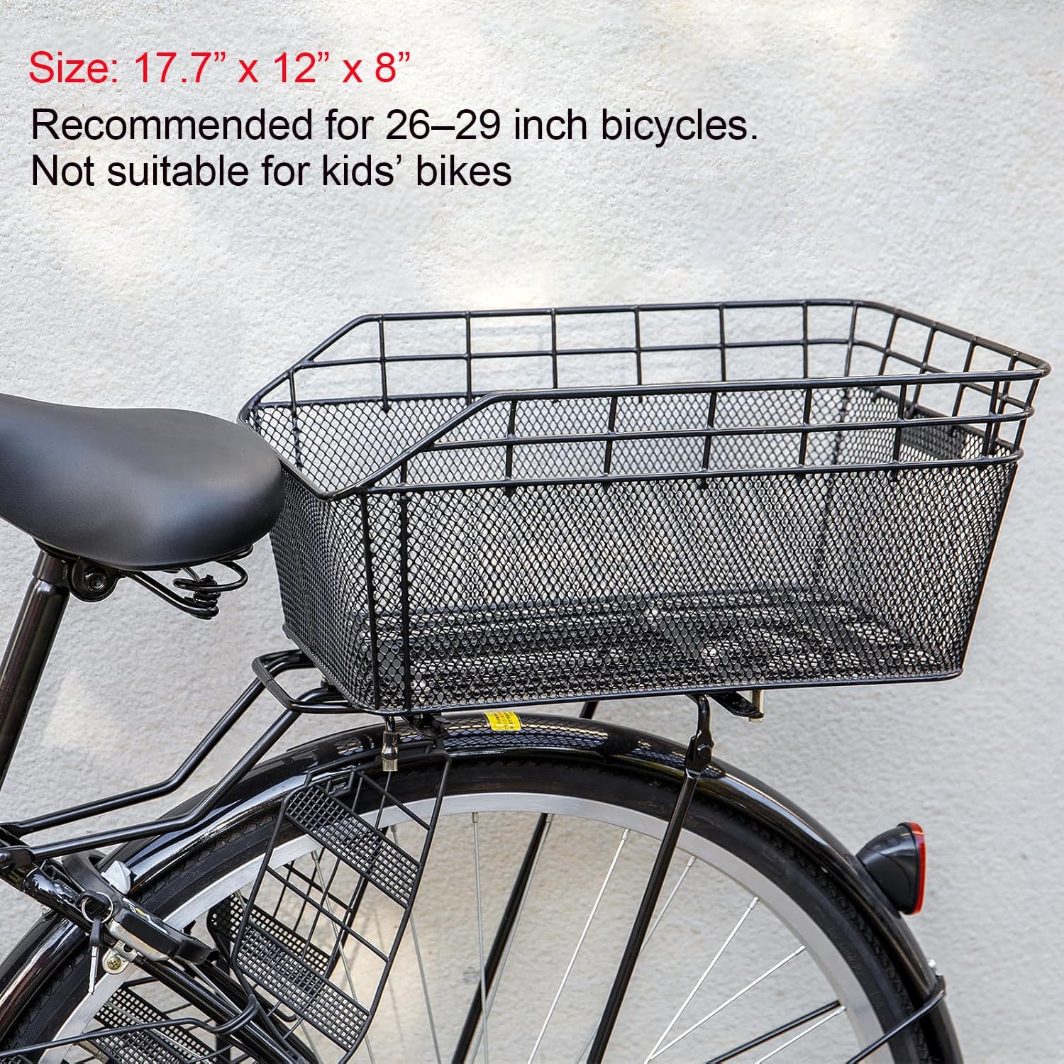 Rear Bike Basket - Large Bicycle Rear Basket with Cargo Net and Waterproof Cover, Wire Bike Baskets Rear Large Capacity (NO Bike Rack Include)
