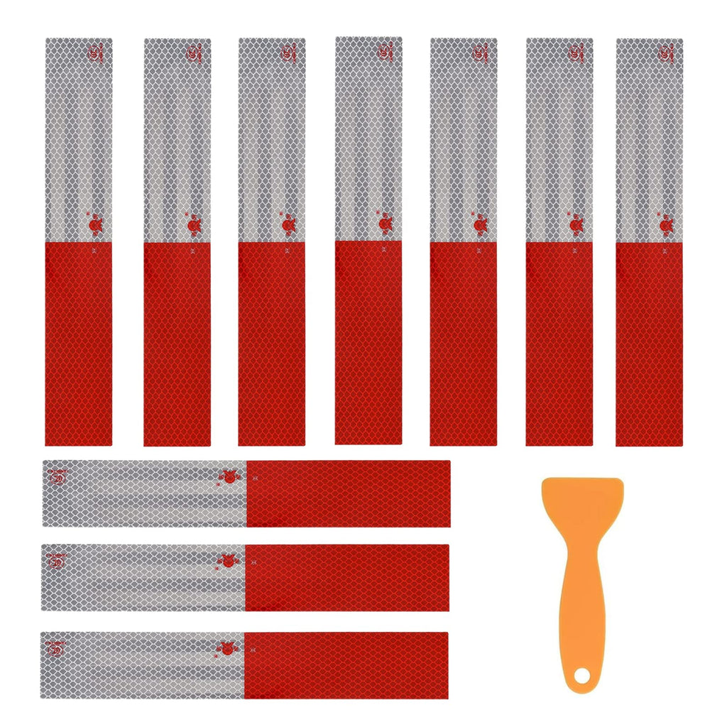 Reflective Trailer Tape, 2" × 11.8" × 30 PCS Red & Silver High Intensity Self Adhesive Reflector Tapes Outdoor Waterproof 3m Safety Dot Retroreflective Tape for Cars, Trailers, Boats, Mailbox (30)