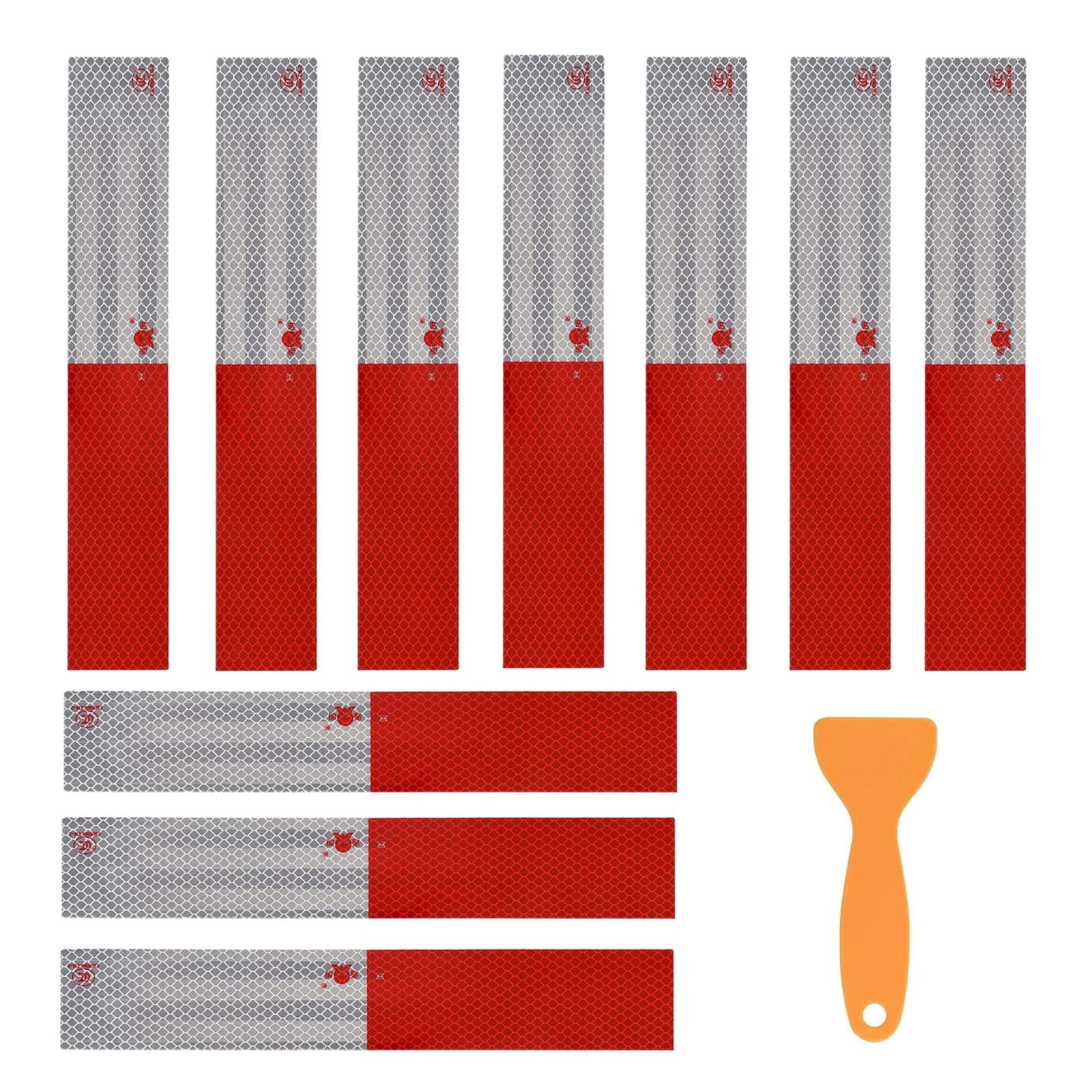 Reflective Trailer Tape, 2" × 11.8" × 30 PCS Red & Silver High Intensity Self Adhesive Reflector Tapes Outdoor Waterproof 3m Safety Dot Retroreflective Tape for Cars, Trailers, Boats, Mailbox (30)