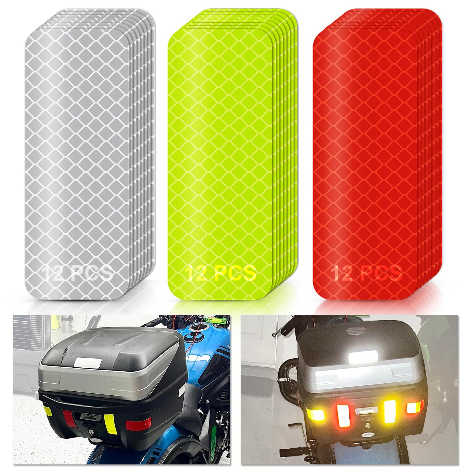 PSLER Reflective Stickers, 36 PCS High Visibility Reflective Tape Waterproof Reflective Strips Bulk Safety Reflective Tape for Car Bike Trailer Helmet Mailbox Bag, 1.18 x 3.15 Inch