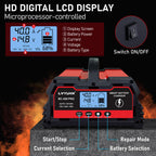 LVYUAN 25Amp Smart Car Battery Charger, 12V/24V Automotive Charger, Lead-Acid Battery, LiFePO4 Battery Maintainer with LCD Display, Trickle Charger, for Lawn Mower, Motorcycle, AGM, STD, Gel, EFB,etc