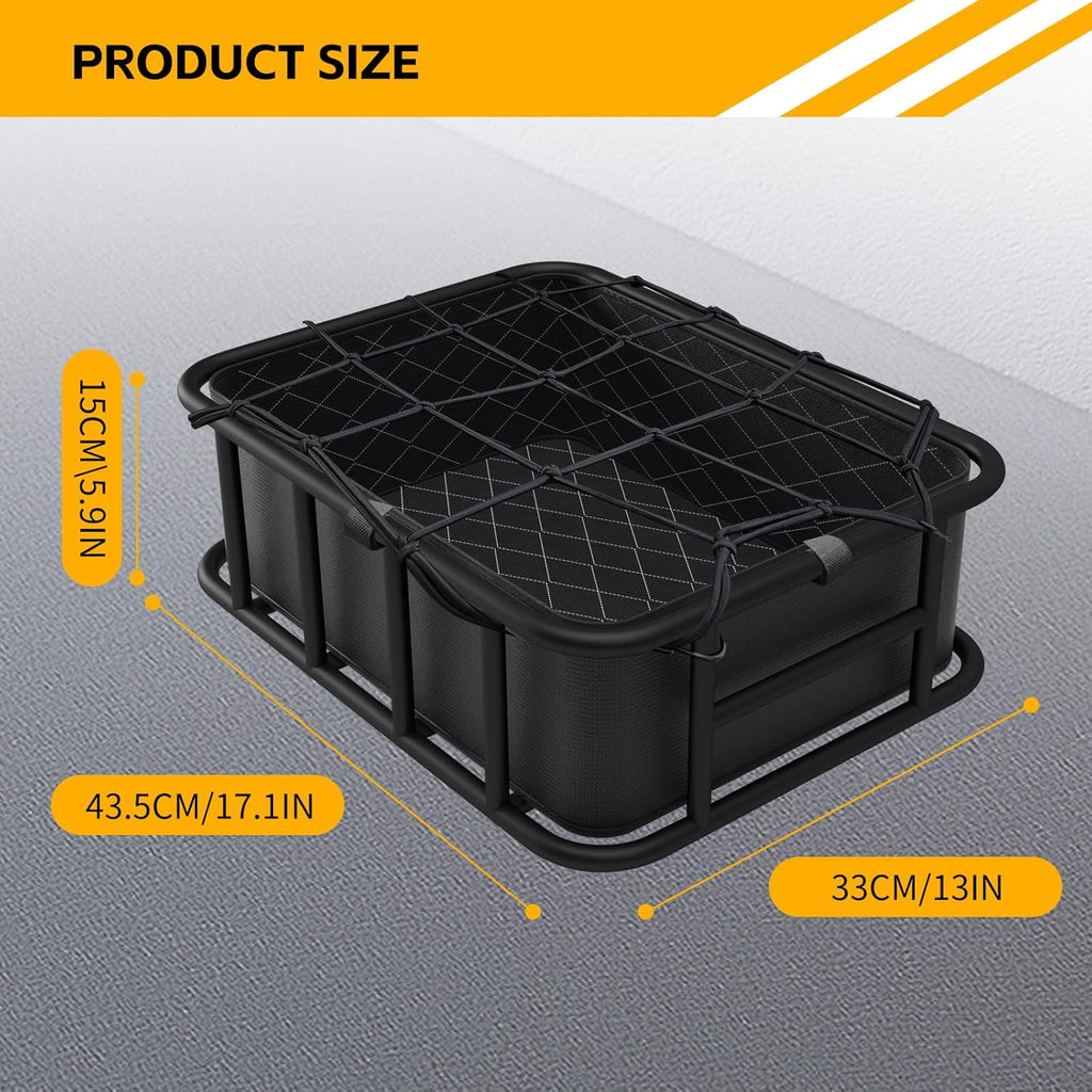 Bike Basket Rear Rack Bike Basket with Cargo Net and Liner Large Bicycle Basket Heavy Duty Bicycle Rear Basket with Liner Waterproof Cover Cargo Net