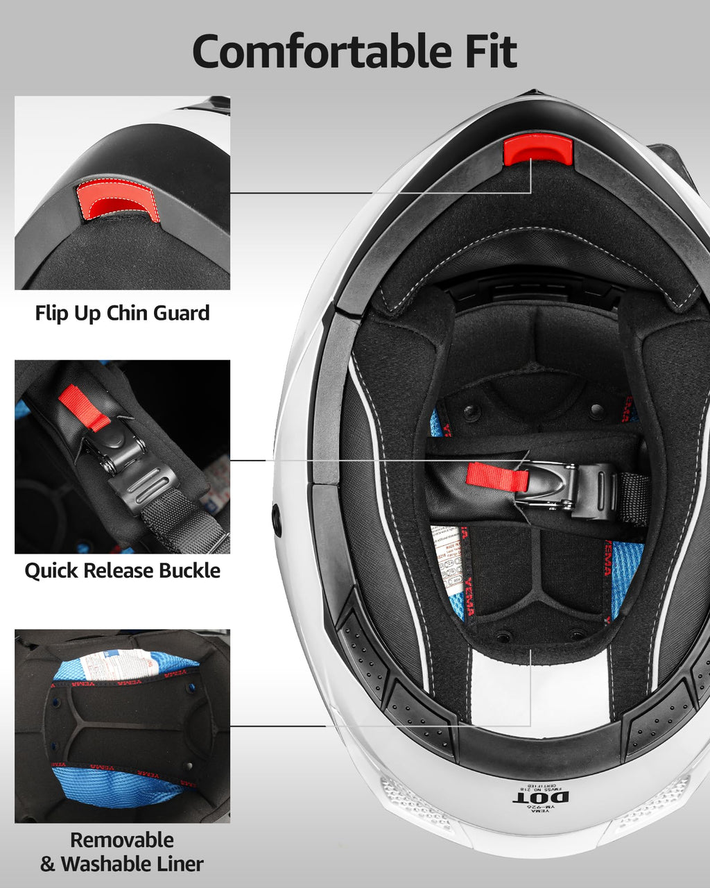 YEMA Modular Motorcycle Helmets, DOT Approved Full Face Motorcycle Helmet with Flip Up Dual Visor, Helmets for Adults Men Women Helmets for Street Scooter ATV E-Bike - YM-926