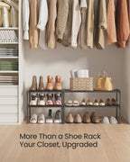 SONGMICS Shoe Rack, 3-Tier Shoe Organizer, Metal Storage Shelf, Upright or Upside Down, for 16-20 Pairs, Stackable, for Entryway, 11.8 x 36.2 x 21.7 Inches, Black ULSA303B02