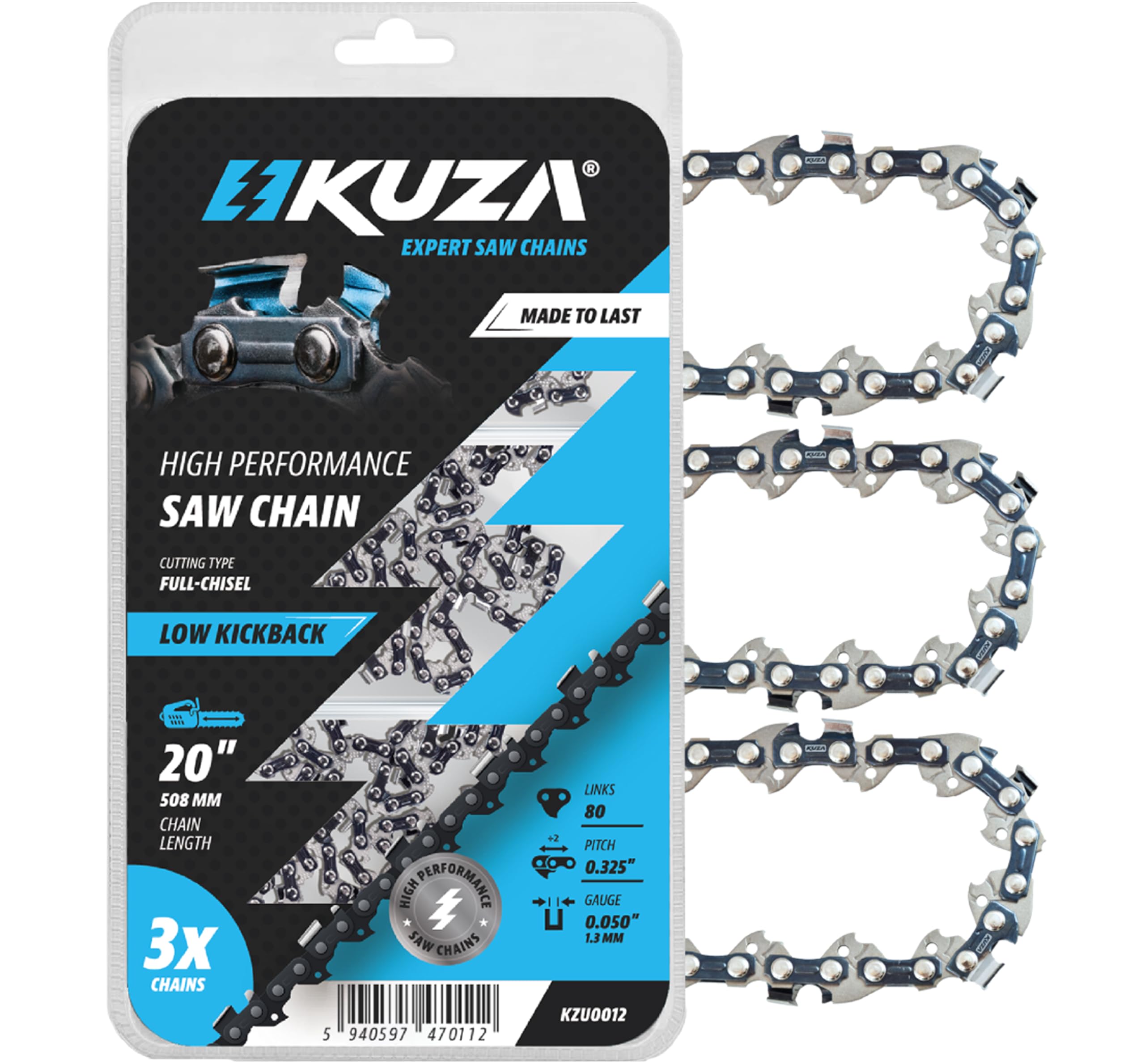 Premium 20 Inch Chainsaw Chain 3/8" Pitch .063" Gauge 72 DL - Fits Husqvarna 480, 465 (Rancher), 570XP, 575XP, 576XP, STIHL and More - 203ATMD009, 75LPX072G, 75EXL072G, 75EXJ072G (3 Chains)
