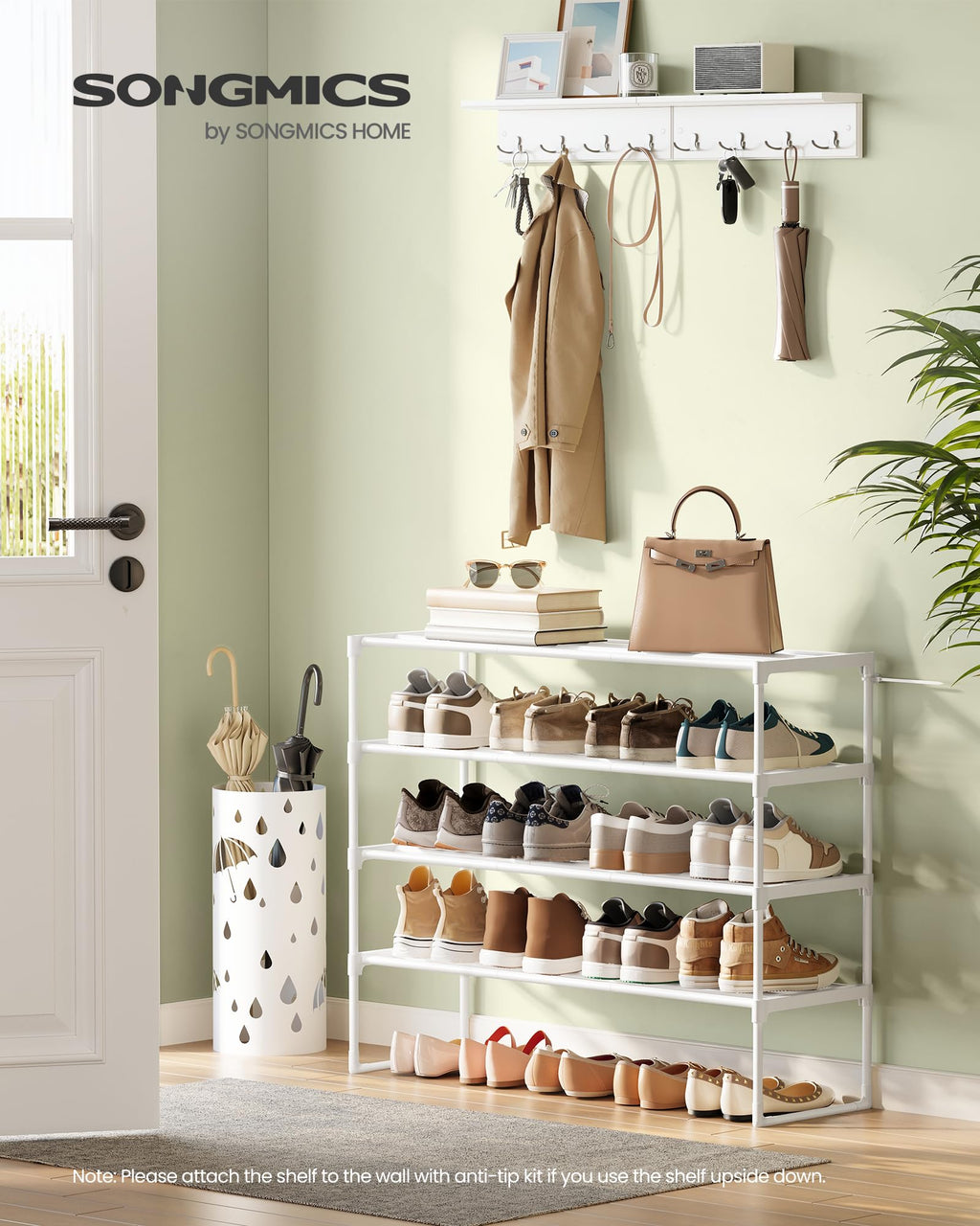 SONGMICS Shoe Rack, 3-Tier Shoe Organizer, Metal Storage Shelf, Upright or Upside Down, for 16-20 Pairs, Stackable, for Entryway, 11.8 x 36.2 x 21.7 Inches, Black ULSA303B02