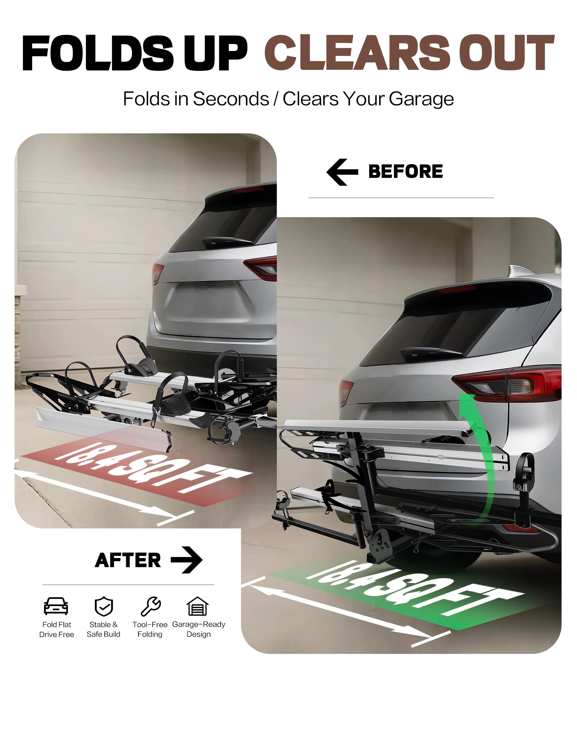 RokRack S One 1-Ebike Rack with Ramp, 100 lbs Capacity, Single Hitch Mount Electric Bike Rack, Fits up to 5" Fat Tire Width and 50" Wheelbase, Ebike Carrier Rack for 2" Receiver for Cars SUVs Vans RVs