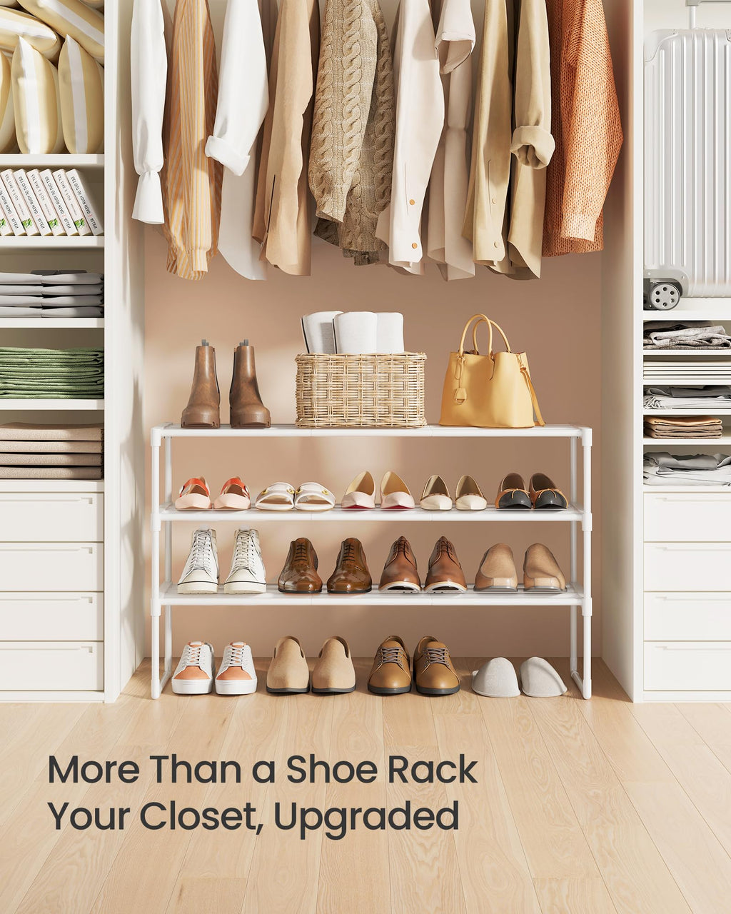 SONGMICS Shoe Rack, 3-Tier Shoe Organizer, Metal Storage Shelf, Upright or Upside Down, for 16-20 Pairs, Stackable, for Entryway, 11.8 x 36.2 x 21.7 Inches, Black ULSA303B02