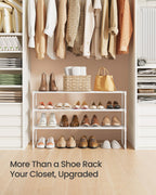 SONGMICS Shoe Rack, 3-Tier Shoe Organizer, Metal Storage Shelf, Upright or Upside Down, for 16-20 Pairs, Stackable, for Entryway, 11.8 x 36.2 x 21.7 Inches, Black ULSA303B02