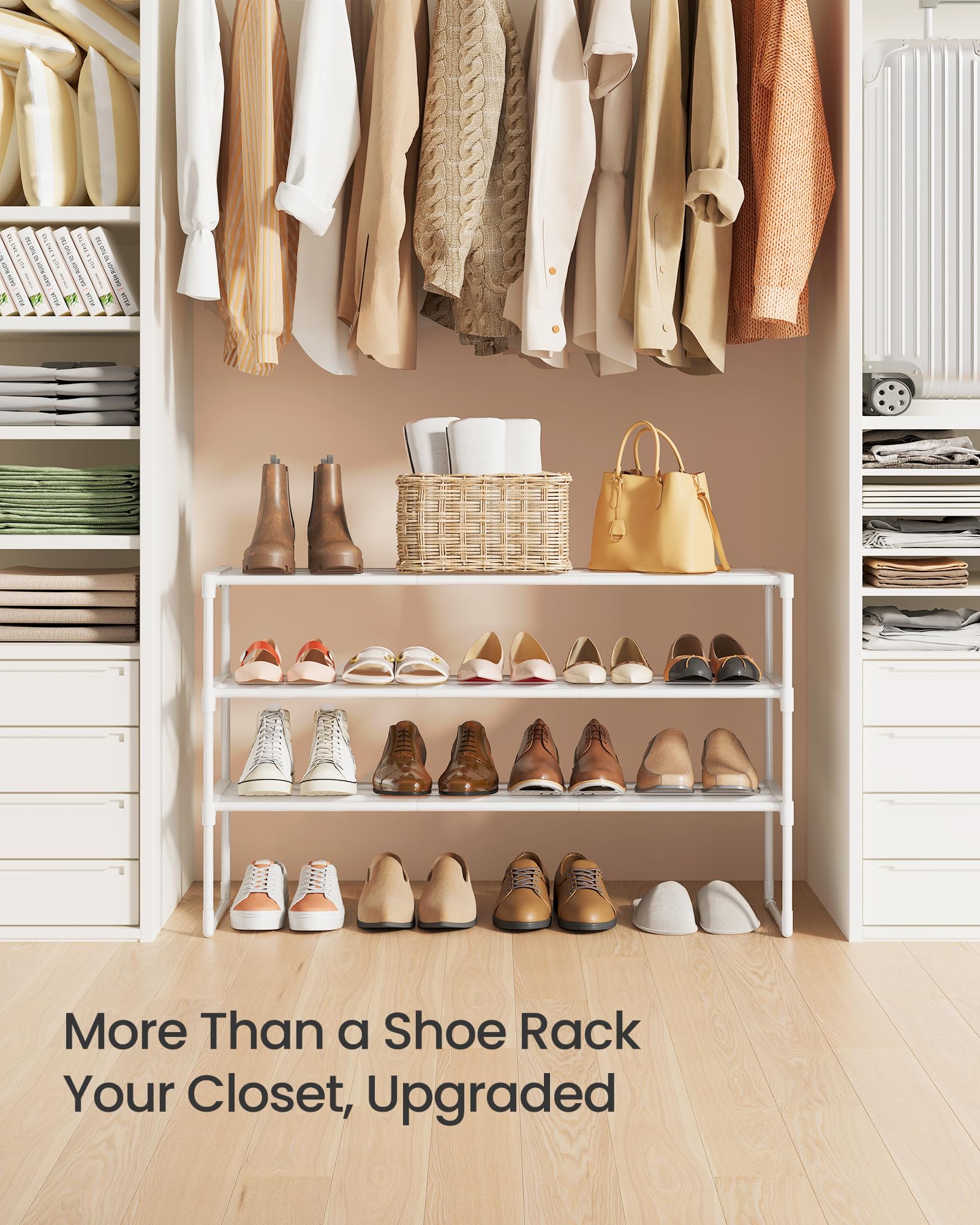 SONGMICS Shoe Rack, 3-Tier Shoe Organizer, Metal Storage Shelf, Upright or Upside Down, for 16-20 Pairs, Stackable, for Entryway, 11.8 x 36.2 x 21.7 Inches, Black ULSA303B02